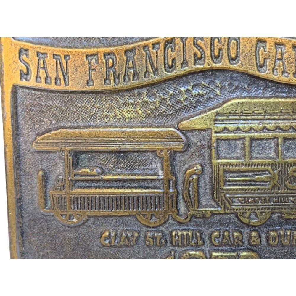 Vintage 1973 San Francisco Cable Car Clay St. Hill Brass Belt Buckle (1154) - Picture 2 of 4